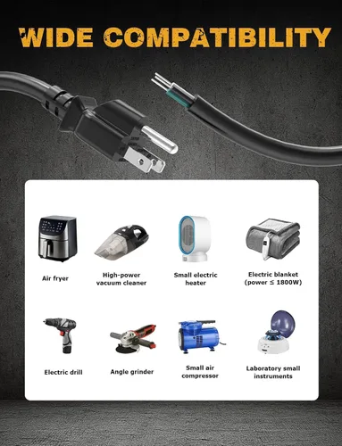Vista 6 de Cable de alimentación de repuesto de 6 pies 14/3 para electrodomésticos y herramientas eléctricas, cable calibre 14 Ancable de 3 clavijas, extremo