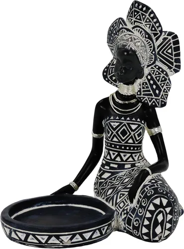 Vista 10 de Lescafita Juego de 3 Portavelas de Dama Africana – Figuras de Resina con Cuencos Dorados para Velas de Té o Velas de Pilar Pequeñas – Estatuas