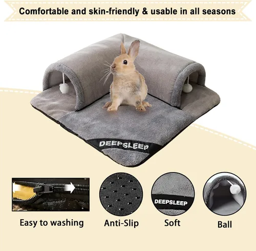 Vista 2 de Cama túnel de conejo con alfombrilla de felpa extraíble, escondite suave y tubo de juego para conejitos, conejillos de indias, chinchillas, gatos