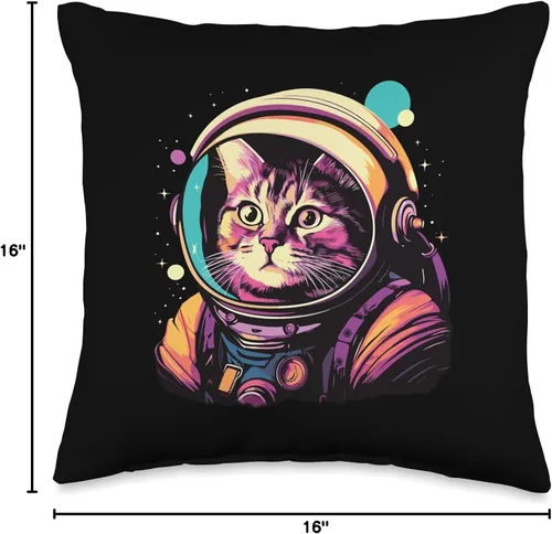 Vista 4 de Smarty Pants Designs Funny Astronaut Space for Cat Lovers - Almohada de 16 x 16 pulgadas, multicolor
