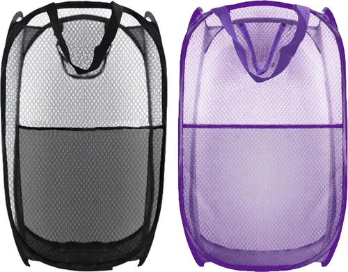 Vista 15 de Cesto de Ropa Plegable Pop Up, Cesta de Ropa de Malla Plegable Extra Grande, 28" x 16" x 16" (Negro)
