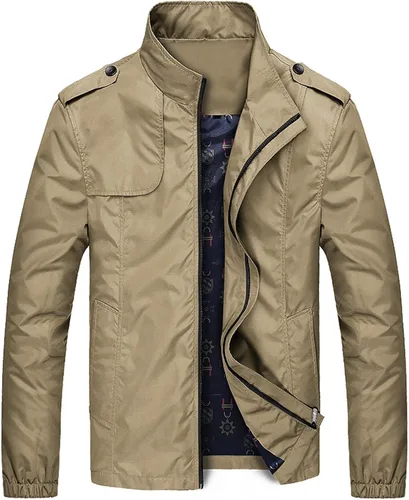Vista 4 de Chaqueta bomber para hombre, casual, ligera, cortavientos, suave, con cremallera, ajustada, abrigos, primavera, otoño, trajes para exteriores