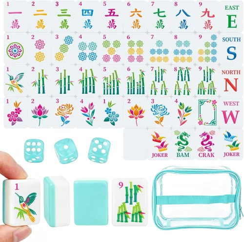 Vista 10 de Juego de 162 azulejos blancos americanos Mahjong y bolsa de almacenamiento