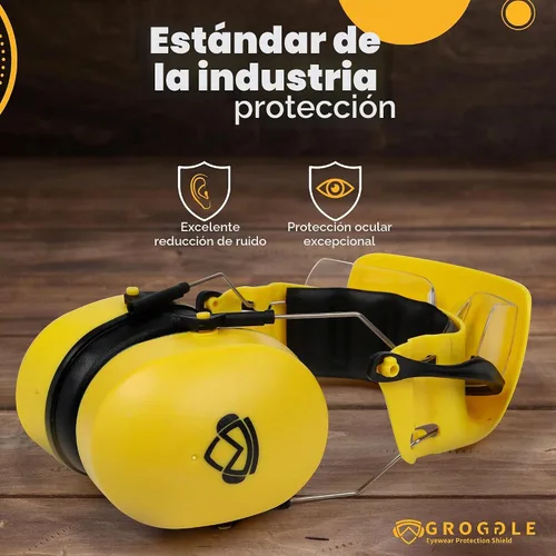 Vista 3 de Gafas de seguridad combinadas y orejeras de seguridad. Único, nuevo, PPE, protector protector que evita daños y arañazos. Proporciona comodidad