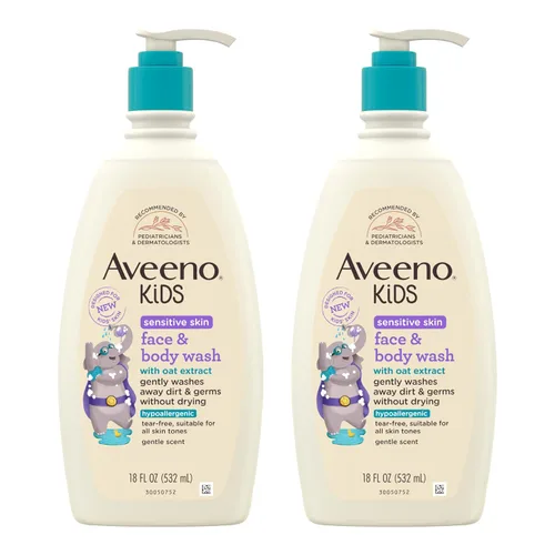 Vista 10 de Aveeno Kids Jabón para Cara y Cuerpo para Piel Sensible, Extracto de Avena, Sin Lágrimas, No Reseca, Aroma Ligero, Dispensador de Bomba
