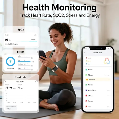 Vista 3 de Reloj de seguimiento de actividad física para mujeres y hombres, llamadas Bluetooth, pantalla HD de 1.83 pulgadas, 100 modos deportivos, frecuencia