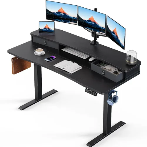 Vista 20 de HUANUO - Escritorio eléctrico de pie de 32 x 21 pulgadas con 2 cajones, compatible con montaje con abrazadera en C, escritorio de computadora