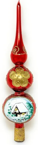 Vista 7 de Adorno para la Copa del Árbol de Navidad Spitz de Vidrio Soplado, Adornos Dorados/Plateados Decorados a Mano (13 Pulgadas / 33cm, Dorado)