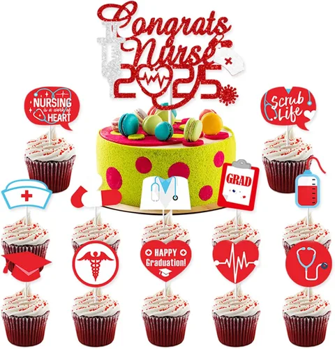 Vista 3 de Paquete de 24 adornos para cupcakes de enfermería, graduaciones de enfermeras para enfermeras, graduación 2024, temática médica, graduación