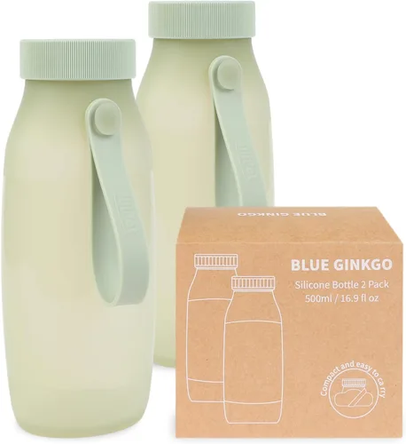 Vista 11 de BLUE GINKGO Botella de agua plegable – Botella de silicona ligera y plegable para viajes, senderismo y campamento