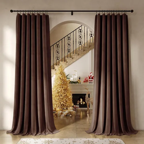 Vista 13 de Beauoop - Cortinas de terciopelo marrón para dormitorio, sala de estar, 52 x 96 pulgadas, 2 paneles Marrón dorado