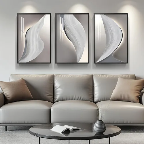 Vista 22 de Juego de arte moderno enmarcado de 3 piezas, arte abstracto de líneas geométricas en blanco y negro, pinturas artísticas de lujo contemporáneas