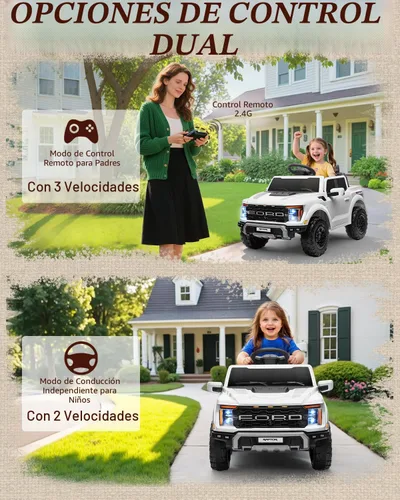 Vista 3 de First Ride On Ford F-150 Raptor - Camión infantil de 12 V, color blanco