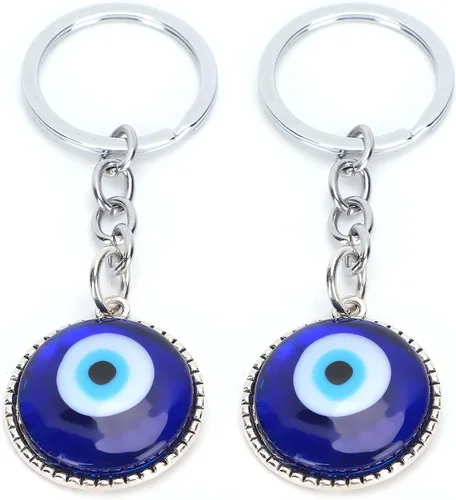 Vista 2 de Yosoo Health Gear - Llaveros contra el mal de ojo, 2 llaveros de mal de ojo, amuleto de esmalte de color aleación, llavero de cristal colgante azul