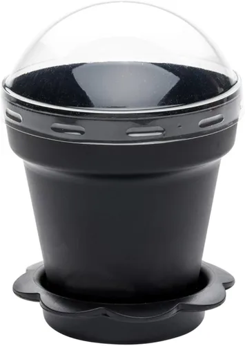Vista 2 de Restaurantware Macetas para cupcakes de 6 onzas, 100 macetas desechables de postre, tapas incluidas con base de platillo extraíble, soportes de Negro
