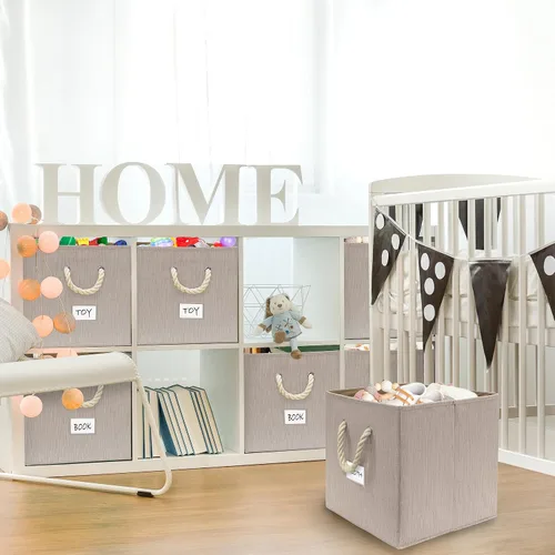 Vista 5 de Simple Houseware Cubo de almacenamiento de 13 pulgadas con asas trenzadas Beige