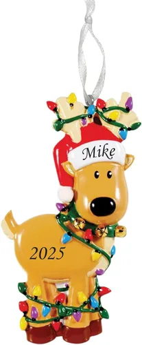 Vista 13 de 2025 Adorno de Navidad personalizado para niños – Recuerdo festivo con nombre y año personalizados – Adorno de árbol de Navidad con diseño de animal