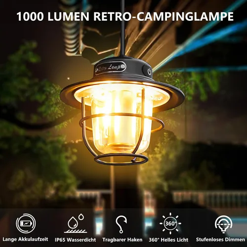 Vista 2 de Linterna de campamento, luz portátil para camping, linternas recargables 4 modos de luz (1300-6500 K), brillo ajustable, linterna para tienda LED