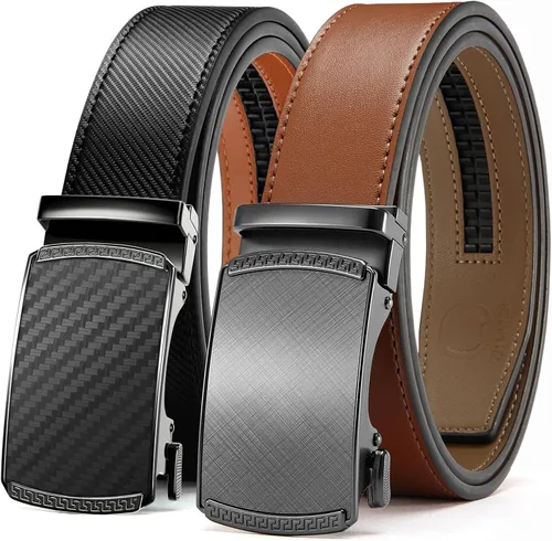 Vista 9 de CHAOREN Mens Belt Leather Ratchet Belt 2 Pack - Customizable Fit, Effortless Style (35mm)