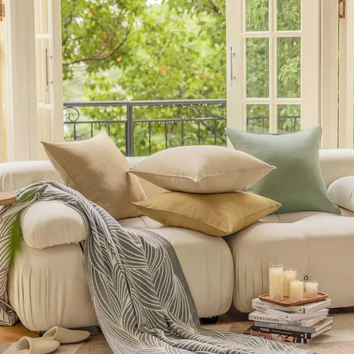 Vista 6 de Demetex Fundas de almohada de exterior de 16 x 16 pulgadas, impermeables, fundas de almohada decorativas de lino para sala de estar, balcón, jardín