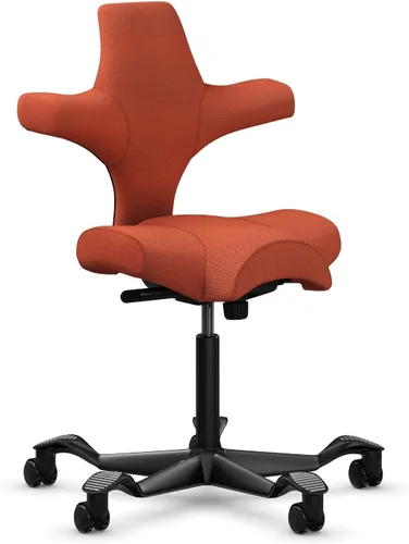 Vista 29 de HAG Capisco Sit to Stand - Silla de pie con marco blanco, tapizado, color rosa rubor Pink Blush