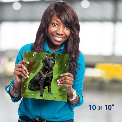 Vista 2 de 3drose Reloj de pared Black Labrador Retriever, 10 x 10 pulgadas