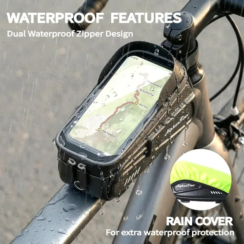 Vista 4 de Bolsa de soporte para teléfono de bicicleta, resistente al agua, estuche rígido de gran capacidad, tubo superior, marco frontal, accesorios