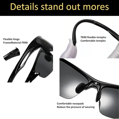 Vista 6 de Lentes de conducción nocturna para hombres y mujeres, lentes de visión nocturna para conducir con lentes polarizados amarillos, marco TR90