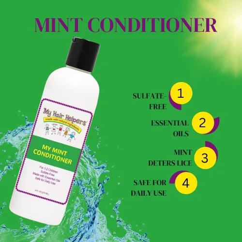 Vista 8 de My Hair Helpers - Paquete de champú y acondicionador de defensa y prevención de piojos para niños, aroma a menta, seguro para uso diario, funciona