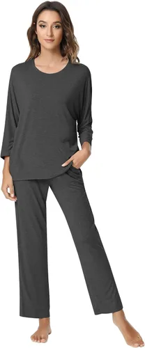 Vista 80 de NACHILA Women's Pajamas Set-Viscose Made from Bamboo, Long Sleeve Sleepwear Top with Pants Comfy Pajama Soft 2 Piece Pjs B-aqua Green