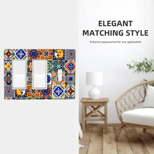 Vista 7 de Talavera - Azulejos mexicanos con 1 palanca, 2 placas de pared, placas de pared para decorar tomas de corriente, placa de interruptor decorativa