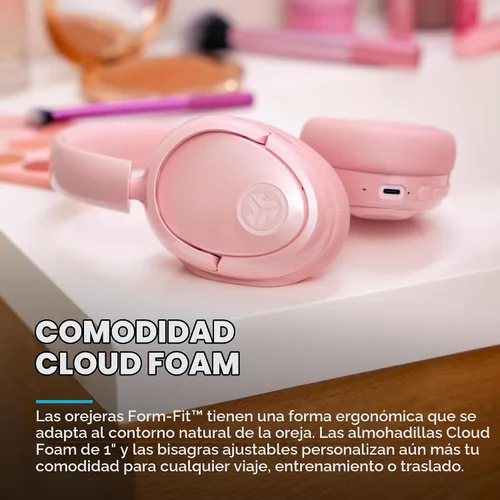 Vista 4 de JLab JBuds Lux ANC Jelle Auriculares inalámbricos sobre la oreja, fondo rubor Fondo Blush