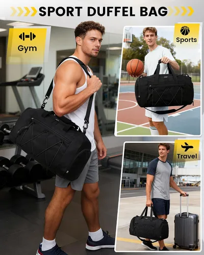 Vista 7 de Vorspack Bolsa de gimnasio para hombres 21 pulgadas bolsa de viaje bolsa de lona para gimnasio, deportes, viajes, fin de semana, natación durante