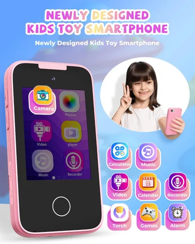 Vista 2 de Teléfono falso de juguete para niños, juguetes y regalos para niños de 3, 4, 5, 6, 7, 8 años, teléfono de juego de simulación con doble cámara
