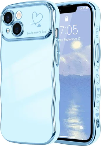 Vista 86 de LCHULLE - Funda para iPhone Air, linda para mujeres y niñas, con forma de onda, color azul bebé Luxury Plating Curly Wavy Frame with Love Heart