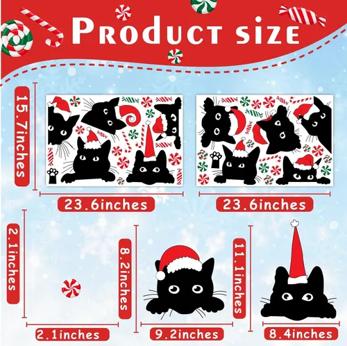 Vista 6 de Adhesivos de ventana de Navidad para ventana de Navidad, gato negro y menta, calcomanías de pared para decoración de ventanas de tienda de vidrio
