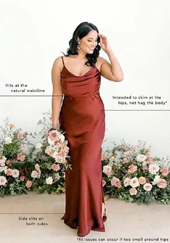 Vista 5 de Vestidos largos de satén para dama de honor con tirantes delgados con abertura lateral para boda para mujer vestidos formales de fiesta de noche BD12