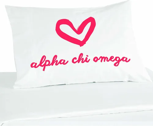 Vista 5 de sockprints Funda de almohada Alpha Chi Omega - Nombre de la hermandad con diseño de corazón. Funda de almohada 100% algodón tamaño estándar 20 x 30