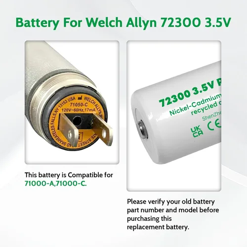 Vista 4 de Batería de repuesto para Welch Allyn 72300 3.5V 1500 mAh batería recargable