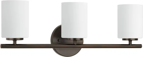 Vista 34 de Progress Lighting Lámpara moderna de tocador de baño de cristal blanco grabado con 4 luces, colección Replay, níquel cepillado (P2160-09)