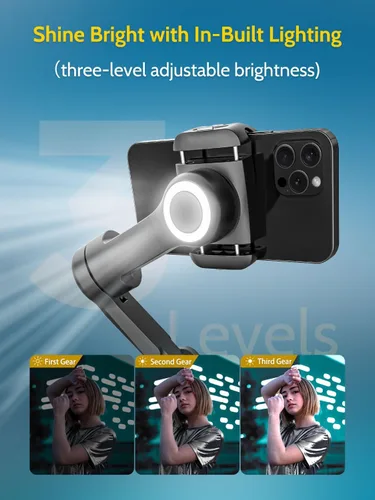 Vista 3 de AOCHUAN Estabilizador de cardán para iPhone Gimbal con carga inalámbrica Smartphone para iPhone 15 Pro Max/Android plegable de 3 ejes Estabilizador