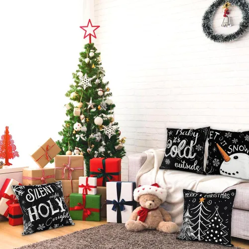 Vista 5 de Vellibring - Fundas de almohada de Navidad - 45.7 x 45.7 cm, diseño de copo de nieve, muñeco de nieve, árbol, decoraciones de Navidad, funda