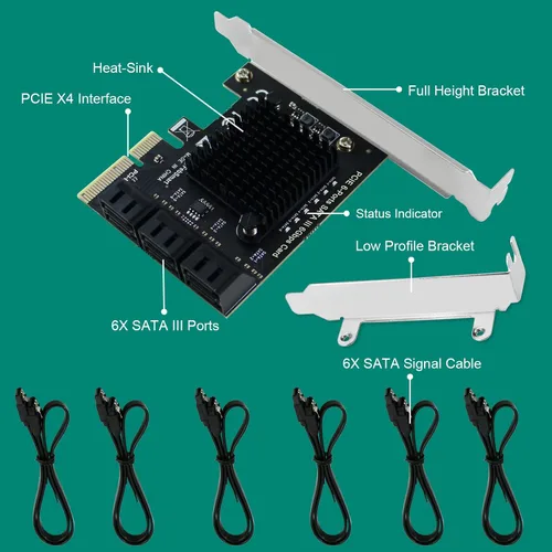 Vista 7 de Tarjeta de expansión PCIE a 6 puertos 6Gbps de velocidad máxima SATA III para PC de escritorio, Plug and Play en sistema Windows OS MAC OS Linux