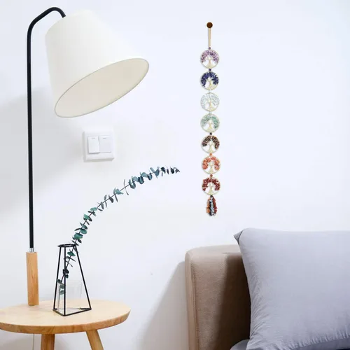 Vista 8 de Jovivi Paquete – 2 artículos de adorno colgante de árbol de la vida de doble corazón, 7 chakras reiki curativo percha + 7 chakras árbol de la vida