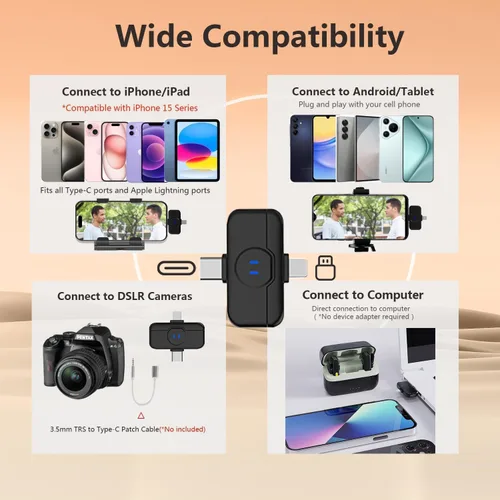 Vista 6 de MAYBESTA Micrófono Lavalier inalámbrico para iPhone y teléfono Android, micrófono de solapa Bluetooth para grabación de video con estuche de carga