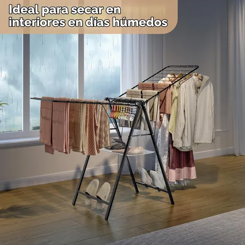Vista 9 de APEXCHASER Perchero de Ropa Plegable, Perchero de Secado de Metal para Lavandería con Barras de Altura Ajustable, Perchero Ultra Delgado para Ropa