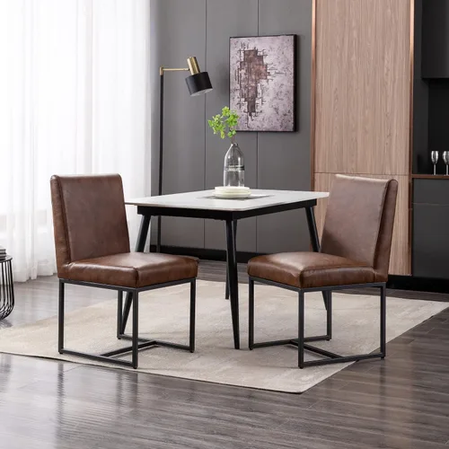 Vista 2 de Juego de 2 sillas de comedor modernas de tela, tapizadas de piel sintética, sillas de cocina sin brazos de mediados de siglo con patas negras