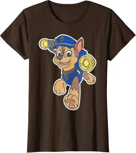 Vista 18 de Paw Patrol Chase Character Patch - Camiseta negra de manga corta con cuello redondo y ajuste clásico, talla S Negro