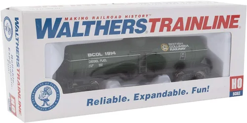 Vista 5 de Walthers Trainline HO Escala Modelo British Columbia Railway Tank Car, verde/amarillo/blanco