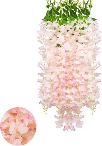 Vista 68 de Paquete de 5 guirnaldas de flores colgantes de glicina rosa, enredaderas de flores artificiales de 3.77 pies, glicinia falsa, guirnalda colgante